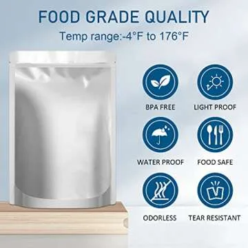 100pcs Mylar Bags 1 QUART - Thick 9.4 Mil - 7"x10" Airtight Vacuum Sealing Sealable Mylar Bags for Long Term Food Storage, Odor Free Heat Resistant - Light and Moisture Proof Fresh Saver Packs