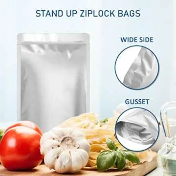 100pcs Mylar Bags 1 QUART - Thick 9.4 Mil - 7"x10" Airtight Vacuum Sealing Sealable Mylar Bags for Long Term Food Storage, Odor Free Heat Resistant - Light and Moisture Proof Fresh Saver Packs