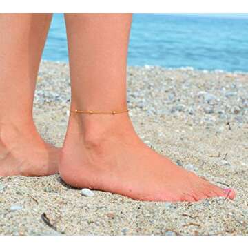 MEVECCO Anklet for Women Gold Ball Bead Chain Station 14K Gold Plated Dainty Boho Beach Summer Simpl...