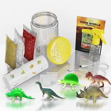Dino World Terrarium Kit for Kids - LED Light in Lid Dinosaur Easter Toys for Boys &, Girls Age 3, 4...
