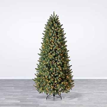 Evergreen Classics 7.5 ft Pre-Lit Vermont Spruce Quick Set Artificial Christmas Tree, Remote-Controlled Color-Changing LED Lights