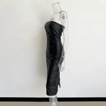 XLLAIS Sexy Strapless Tube Midi Dress for Elegant Outings