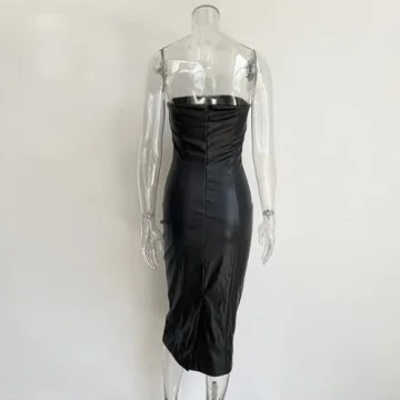 XLLAIS Sexy Strapless Tube Midi Dress for Elegant Outings