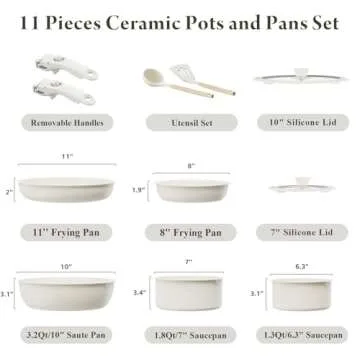 Bazova 11 Pcs Pots and Pans Set Non Stick with Removable Handles