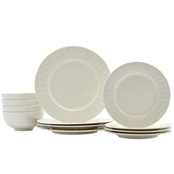 12 Piece TTU Tabletops Gallery Embossed Dinnerware Set - Durable Porcelain