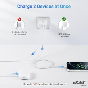 Acer USB C Charger Block 20W Dual Port with Cables