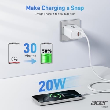 Acer USB C Charger Block 20W Dual Port with Cables