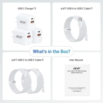 Acer USB C Charger Block 20W Dual Port with Cables