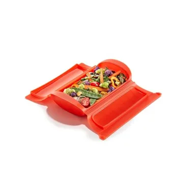 Lekue Steam Case - Healthy Cooking Steamer for 1 to 2 People, Easy Cleanup, Red