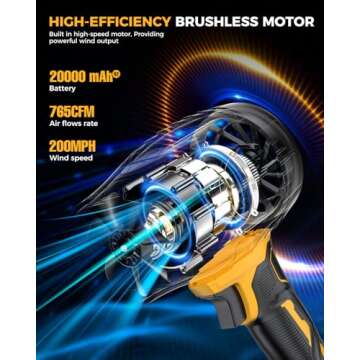 Leaf Blower Cordless with Battery and Charger, 300,000 RPM, Extended Nozzle, Lightweight Handheld De...