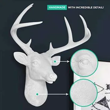 Wall Charmers Large White Faux Deer Head - 21 inch Faux Taxidermy Animal Head Wall Decor - Handmade Farmhouse Decor - Rustic Wall Decor Deer Antlers
