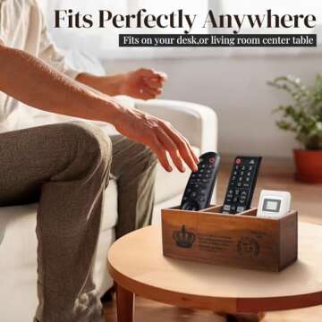 Flexzion Rustic Wood Pencil Holder for Desk - 3 Compartment Wooden Pen Holder Organizer Storage Caddy for Desktop & Table - Multi-Purpose Remote Control Holder for Home, School, & Office Accessories