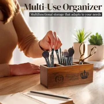 Flexzion Rustic Wood Pencil Holder for Organized Spaces