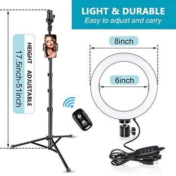UBeesize 8" Selfie Ring Light with Cell Phone Holder, LED Lightning Tripod Stand with Carry Bag for Makeup & YouTube Stream, Compatible with iPhone & Android Phone