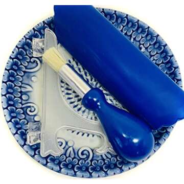 BonCera, All-in-one 4pcs Premium Ceramic Garlic Grater Set -Glazed Design Grater Plate w/Garlic Peeler, Gathering Brush, Display Stand, It's also grating Turmeric, Ginger, and more,