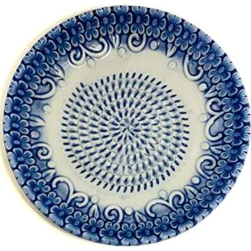 BonCera, All-in-one 4pcs Premium Ceramic Garlic Grater Set -Glazed Design Grater Plate w/Garlic Peeler, Gathering Brush, Display Stand, It's also grating Turmeric, Ginger, and more,