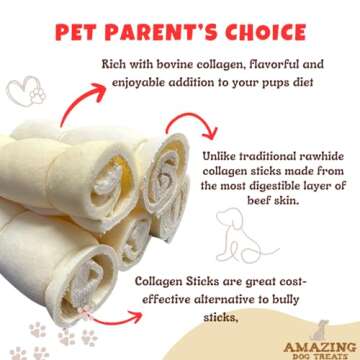Amazing Dog Treats - Beef Cheek Rolls (6 Inch Regular - 4 Pcs) - No Hide - Safe Rawhide Alternative Dog Chew - Great for Power Chewers - Long Lasting Dog Chew - No Splinters - Retriever Rolls For Dogs