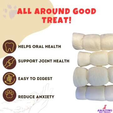 Amazing Dog Treats - Beef Cheek Rolls (6 Inch Regular - 4 Pcs) - No Hide - Safe Rawhide Alternative Dog Chew - Great for Power Chewers - Long Lasting Dog Chew - No Splinters - Retriever Rolls For Dogs