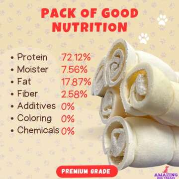 Amazing Dog Treats - Beef Cheek Rolls (6 Inch Regular - 4 Pcs) - No Hide - Safe Rawhide Alternative Dog Chew - Great for Power Chewers - Long Lasting Dog Chew - No Splinters - Retriever Rolls For Dogs