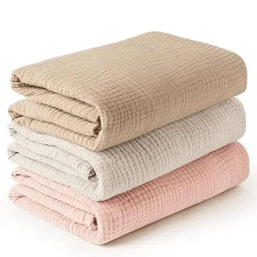 Konssy 3 Pack Soft Breathable Muslin Swaddle Blankets for Newborns