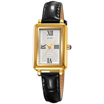 CARLIEN Dress Watch: Elegant Ladies Quartz Watch with Leather Strap (Black Gold)