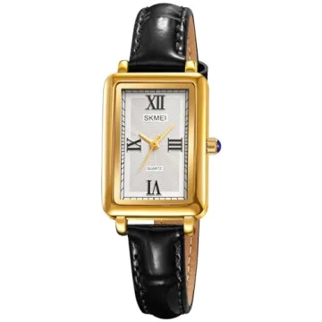 CARLIEN Dress Watch: Elegant Ladies Quartz Watch with Leather Strap (Black Gold)