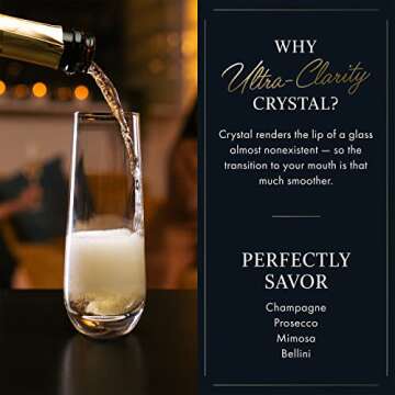 ELIXIR GLASSWARE Stemless Champagne Flutes - 8 oz - Set of 6 Crystal Glass Flutes, Hand Blown - Premium Crystal Champagne Glasses, Prosecco Wine Flute, Mimosa Glasses, Champagne Flutes Glass