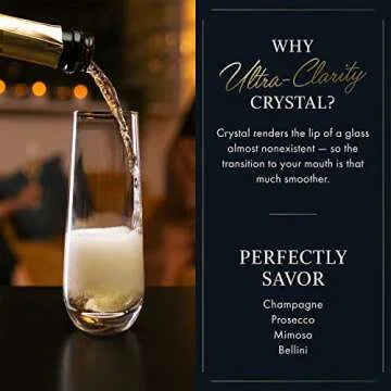 ELIXIR GLASSWARE Stemless Champagne Flutes - 8 oz - Set of 6 Crystal Glass Flutes, Hand Blown - Premium Crystal Champagne Glasses, Prosecco Wine Flute, Mimosa Glasses, Champagne Flutes Glass