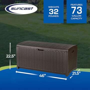 Suncast 73-Gallon Deck Box for Outdoor Storage and Seating