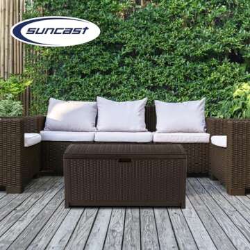 Suncast 73-Gallon Deck Box for Outdoor Storage and Seating