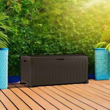 Suncast 73-Gallon Deck Box for Outdoor Storage and Seating