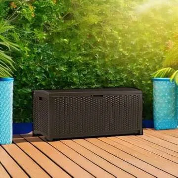 Suncast 73-Gallon Deck Box for Outdoor Storage and Seating