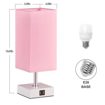 Ambimall Touch Control Table Lamp with 2 USB Charging Ports, 3 Way Touch Lamps Beside Desk, Nightstand Lamp for Bedrooms Living Room, Pink Shade with White Base, LED Bulb Included(Pink)