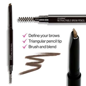 wet n wild Ultimate Eyebrow Retractable Definer Pencil, Medium Brown, Dual-Sided Brow Brush, Fine Ti...