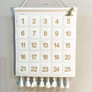 Christmas Countdown Advent Calendar with Pockets,Christmas Picture Countdown Board,Photo Advent Cale...