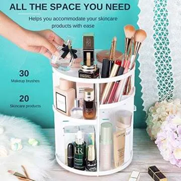 EYCIO alcora life 360 Rotating Makeup Organizer, Makeup Spinning Organizer Rotating Organizer Desk for White Makeup Holder Lazy Susan Organizer Dresser- 7 Adjustable Layers with 4 Trays