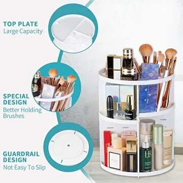 EYCIO alcora life 360 Rotating Makeup Organizer, Makeup Spinning Organizer Rotating Organizer Desk for White Makeup Holder Lazy Susan Organizer Dresser- 7 Adjustable Layers with 4 Trays