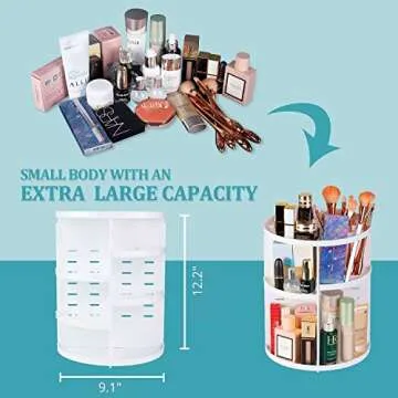 EYCIO alcora life 360 Rotating Makeup Organizer, Makeup Spinning Organizer Rotating Organizer Desk for White Makeup Holder Lazy Susan Organizer Dresser- 7 Adjustable Layers with 4 Trays