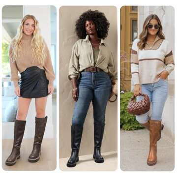 Vepose Knee High Boots for Women, Flat Low Heel Platform Fashion Tall Boot, 9658 Camel, Size 8.5 US ...