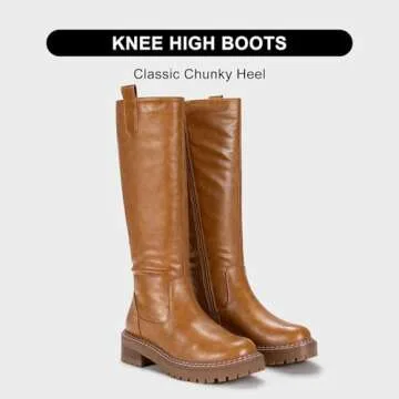 Vepose Knee High Boots for Women, Flat Low Heel Platform Fashion Tall Boot, 9658 Camel, Size 8.5 US - Comfortable with Side Zipper (CJY9658 Camel 08.5)