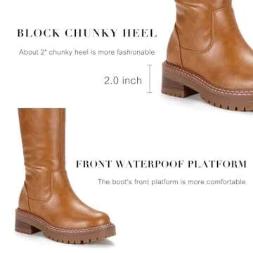 Vepose Knee High Boots for Women, Flat Low Heel Platform Fashion Tall Boot, 9658 Camel, Size 8.5 US - Comfortable with Side Zipper (CJY9658 Camel 08.5)