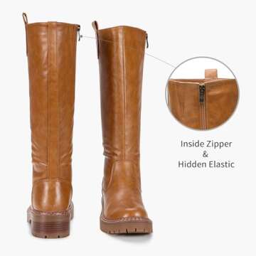 Vepose Knee High Boots for Women, Flat Low Heel Platform Fashion Tall Boot, 9658 Camel, Size 8.5 US - Comfortable with Side Zipper (CJY9658 Camel 08.5)