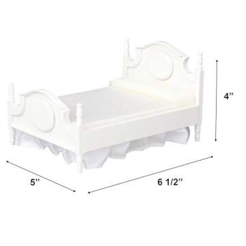 Dollhouse Furniture Mini Bed Set, Realistic Bedroom Accessories for 6 inch Dolls, Pillow, Wooden Frame, 1/12 Scale (White Bed, Pink Bedding)