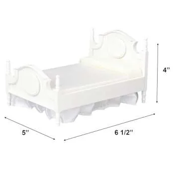 Dollhouse Furniture Mini Bed Set, Realistic Bedroom Accessories for 6 inch Dolls, Pillow, Wooden Frame, 1/12 Scale (White Bed, Pink Bedding)