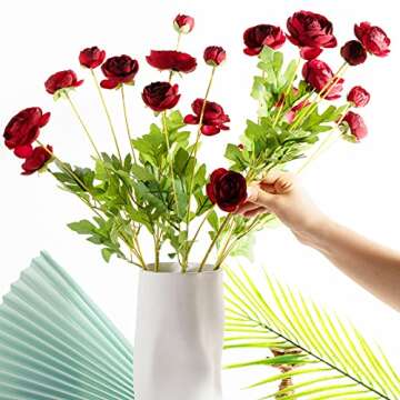 GLSATEMAN Artificial Silk Flowers Persian Buttercup Ranunculus Flower 5 Pcs,Suitable for core Decor,Wedding Floral Creation,Flower Arrangement DIY Project,Interior Decor (Red)