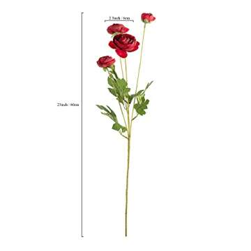GLSATEMAN Artificial Silk Flowers Persian Buttercup Ranunculus Flower 5 Pcs,Suitable for core Decor,Wedding Floral Creation,Flower Arrangement DIY Project,Interior Decor (Red)