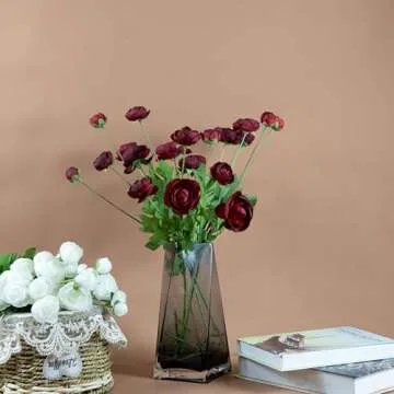 GLSATEMAN Artificial Silk Flowers Persian Buttercup Ranunculus Flower 5 Pcs,Suitable for core Decor,Wedding Floral Creation,Flower Arrangement DIY Project,Interior Decor (Red)