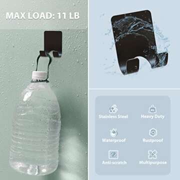 VIS'V Adhesive Razor Holder, Black Metal Razor Hooks Shower Stick on Razor Hanger Waterproof Bathroom Blade Shaver Holder Wall Mount for His and Hers 2 Pcs