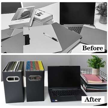 Tunnkit File Organizer, Cardboard File Box for Letter Size Hanging File Folder Storage, Collapsible Hanging File Organizer with Handles for Office/ Home/ School, Black, 4 Packs