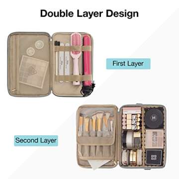 BAGSMART Medium Makeup Bag, Double Layer Large Cosmetic Makeup Organizer Travel Makeup Train Case with Shoulder Strap for Cosmetics Makeup Brushes Toiletries Travel Accessories (Grey)
